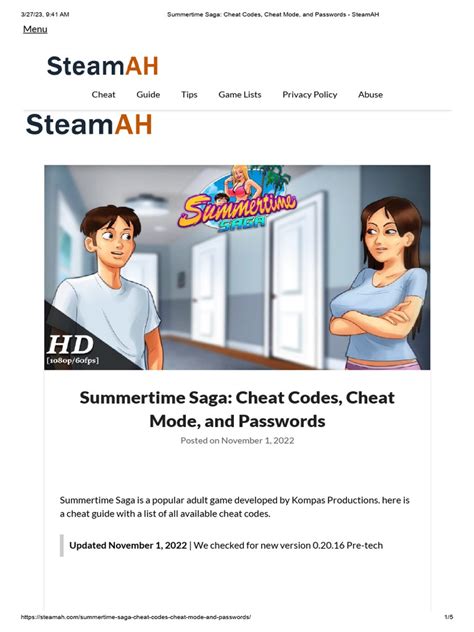 Summertime Saga – Passwords & Cheat Codes